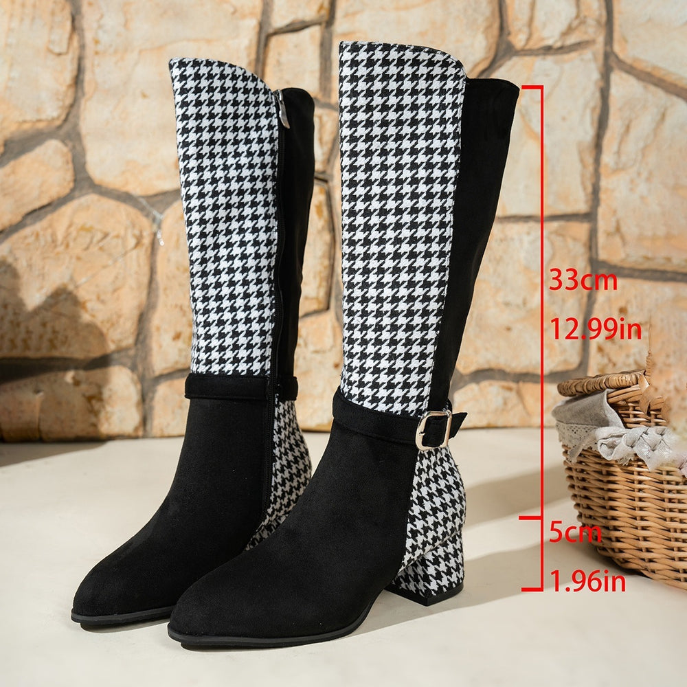 Versatile chunky heel geometric print over-the-knee boots - autumn/winter  new arrival - elastic cuff, hot-selling women's boots for independent e-commerce stores