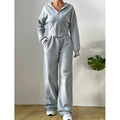 Solid color hooded sweatshirt set - relaxed fit, zip-up, european & american style, new autumn  women's collection