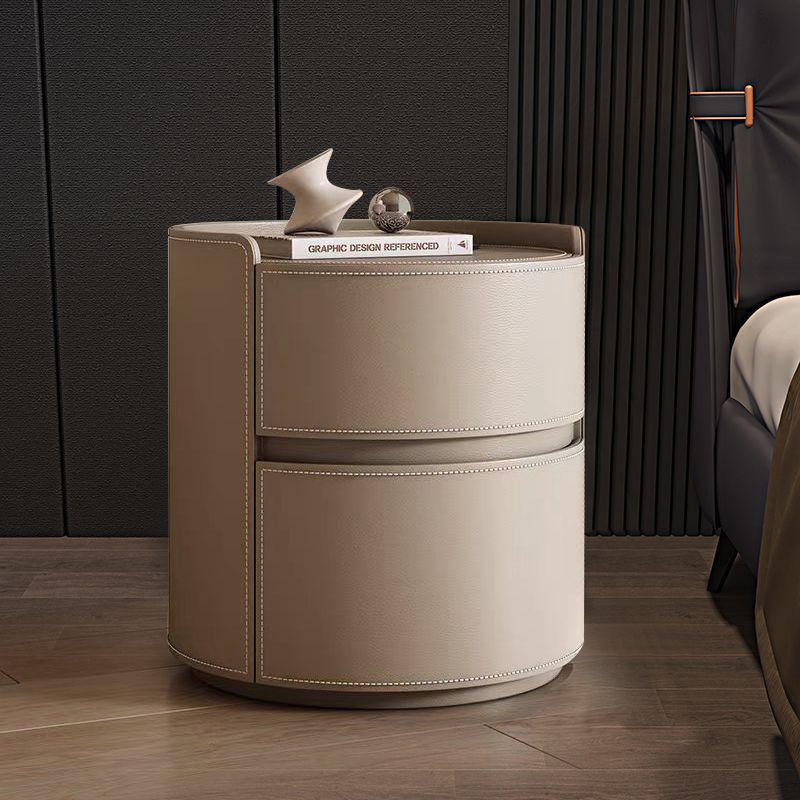 Creative design bedside table solid wood saddle leather  new modern minimalist light luxury high-end bedroom