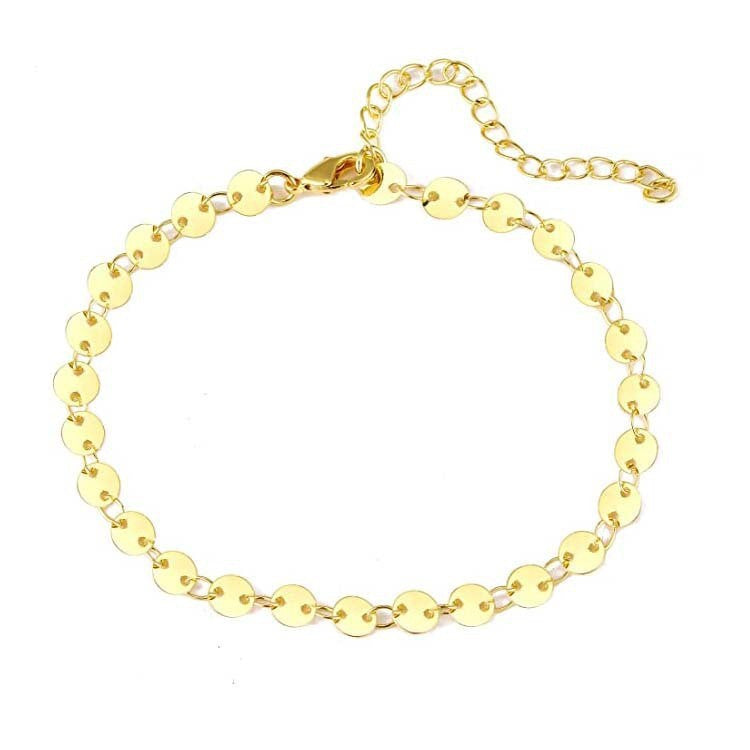 European and american geometric disc plain chain anklet creative beach foot chain tassel sequin stainless steel chain elegantcasual