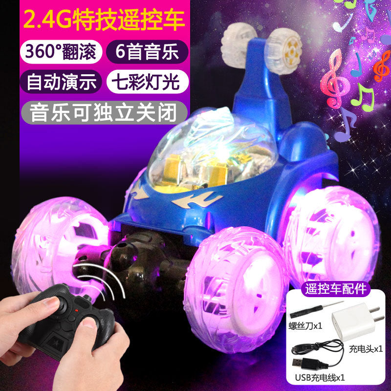 Amazon hot-selling remote control tumbling stunt car - rechargeable electric rc car with music and lights - kids' racing car model