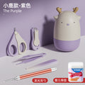 Cartoon deer design - purple + light-up ear spoon + baby cotton swabs