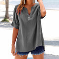 cross-border spring/summer new arrival: cotton linen button-down shirt - casual, loose fit, elegant, plus size v-neck top