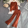 Fashionsuitfemalek-styleloose jacquard knittingsweatshirttwo-piece setcasualhigh waistslimming lookstraight-legloose pants