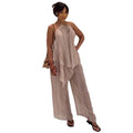 European and american cross-border women's fashion:  summer new collection - halter neck irregular camisole top and wide-leg pants set