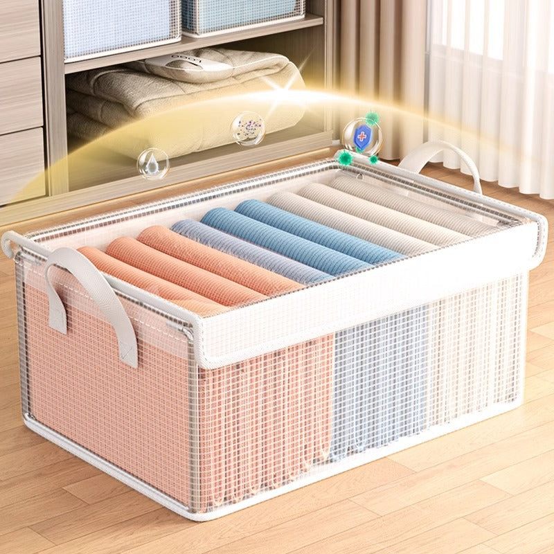 Clothes storage box with transparent cover Fabric wardrobe drawer type foldable finishing box for underwear storage basket