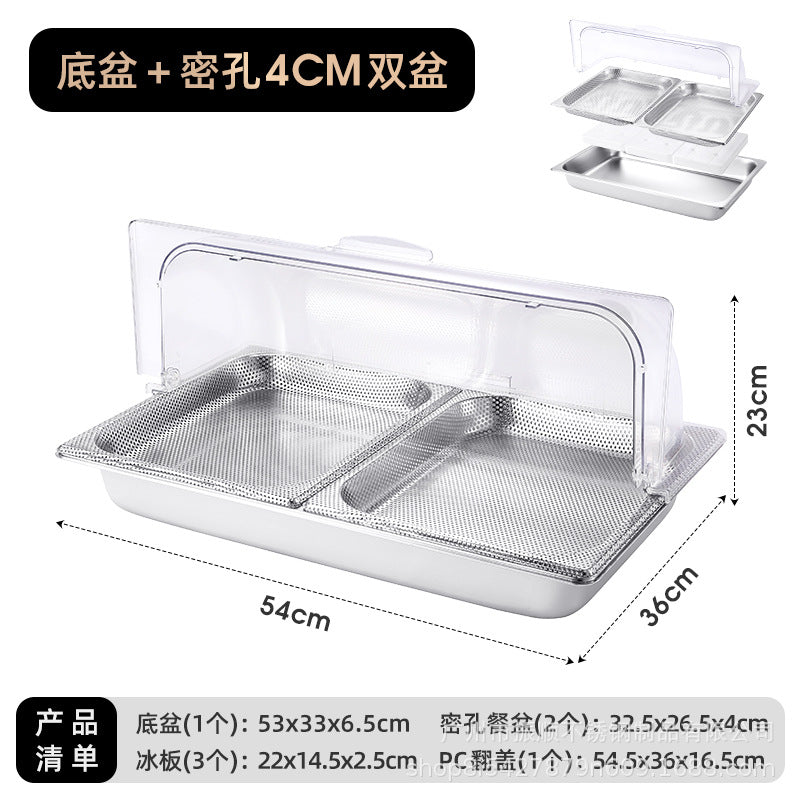 Stainless steel braised meat drain tray - commercial-grade display plate with lid for hotels, cafeterias, restaurants, and sushi restaurants - keeps food fresh and cold