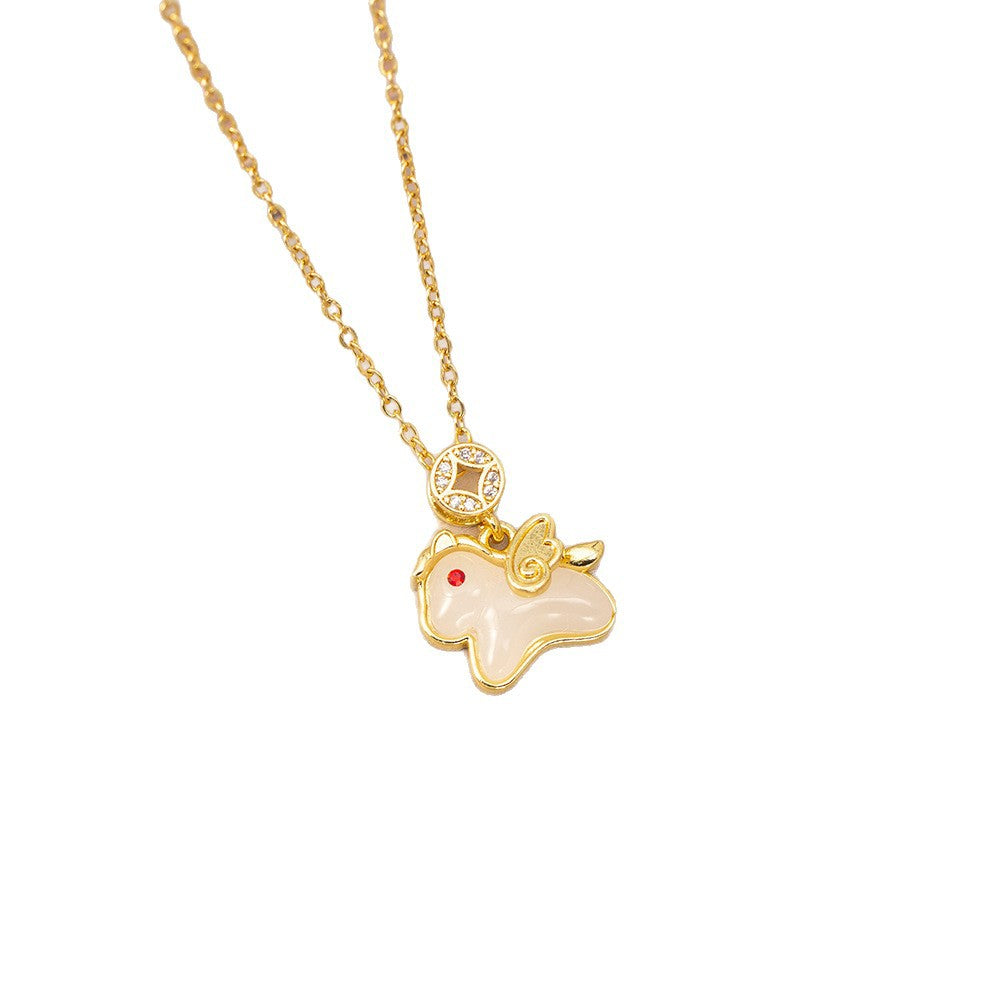 [titanium steel] make money immediately in the year of the horse, small and elegant, gorgeous full diamond necklace for women, versatile and elegant new clavicle chain