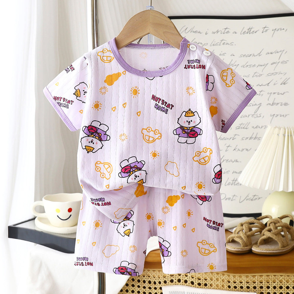 new children's pure cotton pajama set - summer long sleeve sleepwear, lightweight air conditioning suit for boys and girls