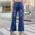 European and american cross-border trade independent station  new  denim wide-leg pants ripped slightly flared jeans for women