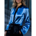 Shipped: bestselling women's satin color block long sleeve top/shirt for independent e-commerce stores