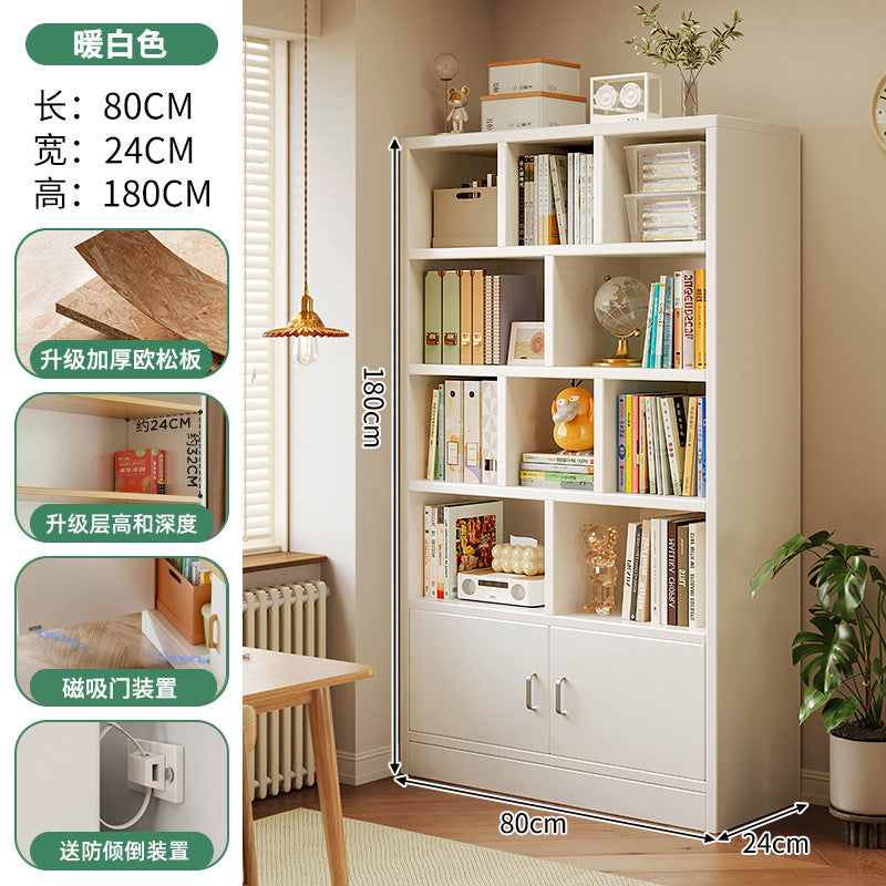 Simple bookshelf floor-to-ceiling against the wall, living room shelf layered storage rack, storage cabinet integrated, simple household bookcase