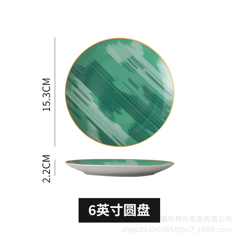 European-style popular casual ceramic dessert plate, dessert plate, household afternoon tea special cake plate, fruit plate skewer plate