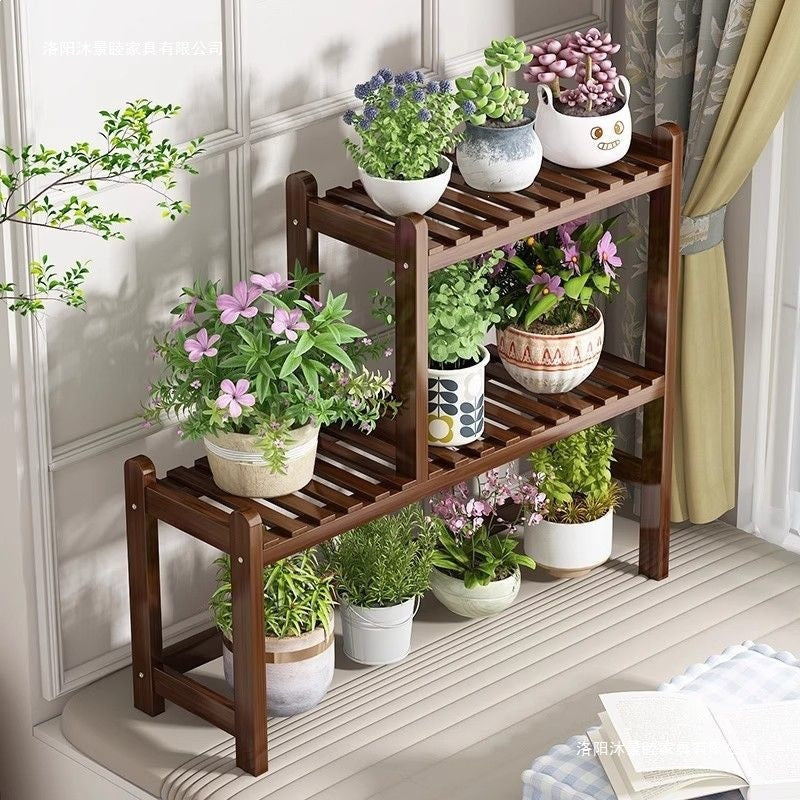 Balcony flower stand floor-standing storage rack multi-layer living room stepped green radish rack indoor solid wood succulent climbing bracket