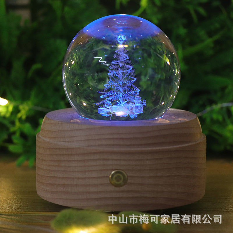 Colorful touch creative gift crystal ball music box transparent crystal light ball music box 3D night light