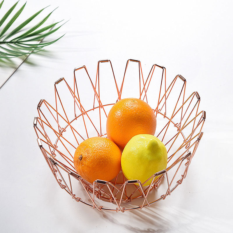Cross-border  folding storage fruit basket retractable creative drain basket household living room variable iron wire fruit basket