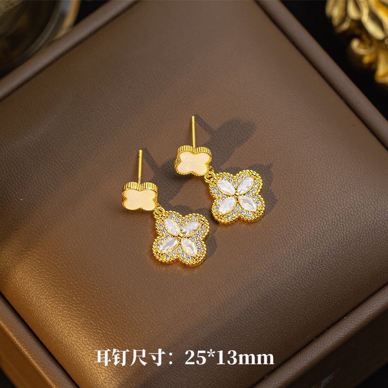 [set] internet celebrity popular four-leaf clover necklace women's earrings high-end accessible luxury fashion earrings clavicle chain jewelry