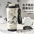 Ink style national trend portable thermos cup chinese style double drinking lid coffee cup 316 stainless steel ceramic liner water cup