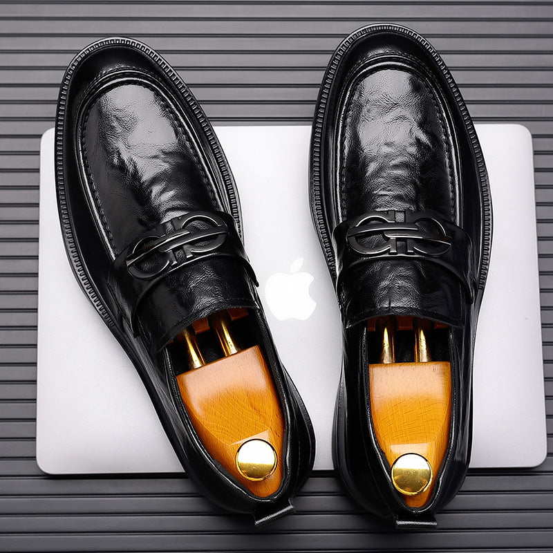 Business formal leather shoes for men live broadcast hand-grabbed pattern slip-on british style slip-on casual groom wedding suit shoes