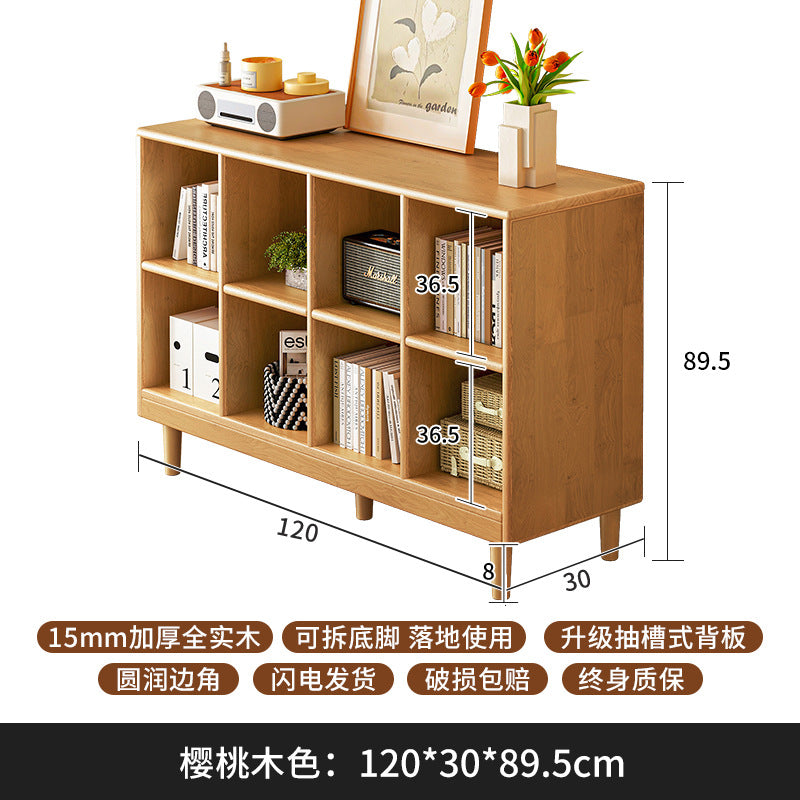 Solid wood short bookcase Walnut color locker American small cabinet Living room rack Record storage cabinet Locker