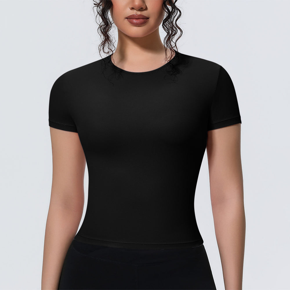 new arrival sports nude waist silm short-sleeved breathable yoga clothes t-shirt running training fitness tops for women