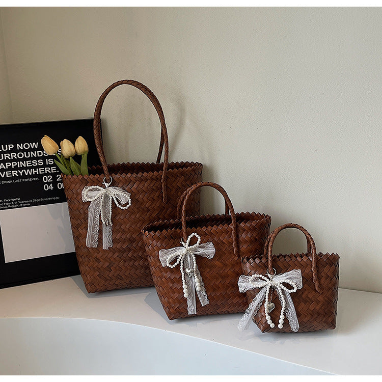 Cross-border Internet celebrity vegetable basket vacation style leisure beach bag straw bag woven bag women's bag retro shoulder bag