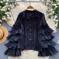 French romantic ruffle bell sleeve blouse - elegant, versatile, and chic work top - unique and high-end shirt