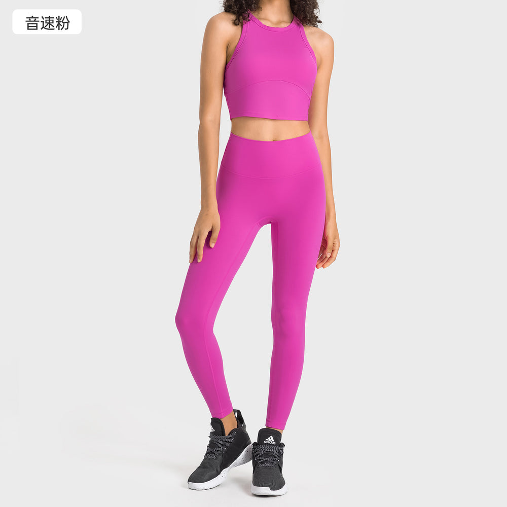 High-stretch yoga capris with built-in bra and shockproof sports top - professional training yoga fitness set for women