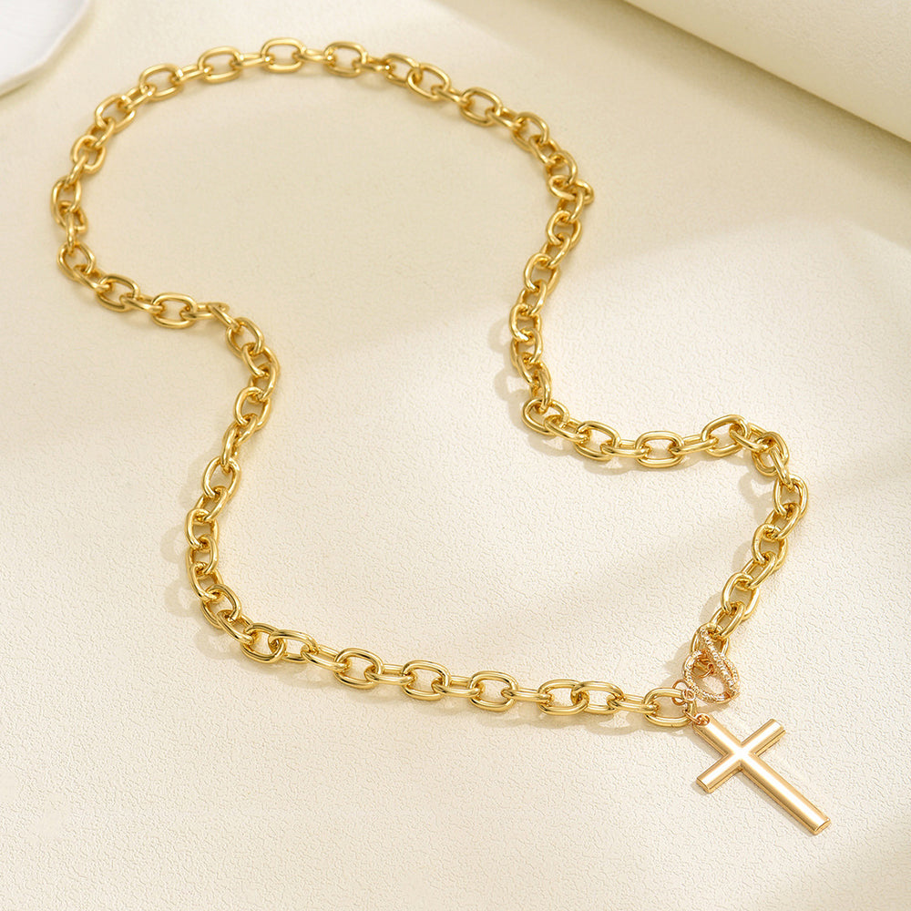 hot-selling simple stacked cross pendant necklace niche high-end exaggerated thick chain clavicle chain accessories