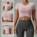 new arrival yoga wear t-shirt women's summersexy navel-baring round neck fitness wear short-sleeved high-elastic breathable sportswear
