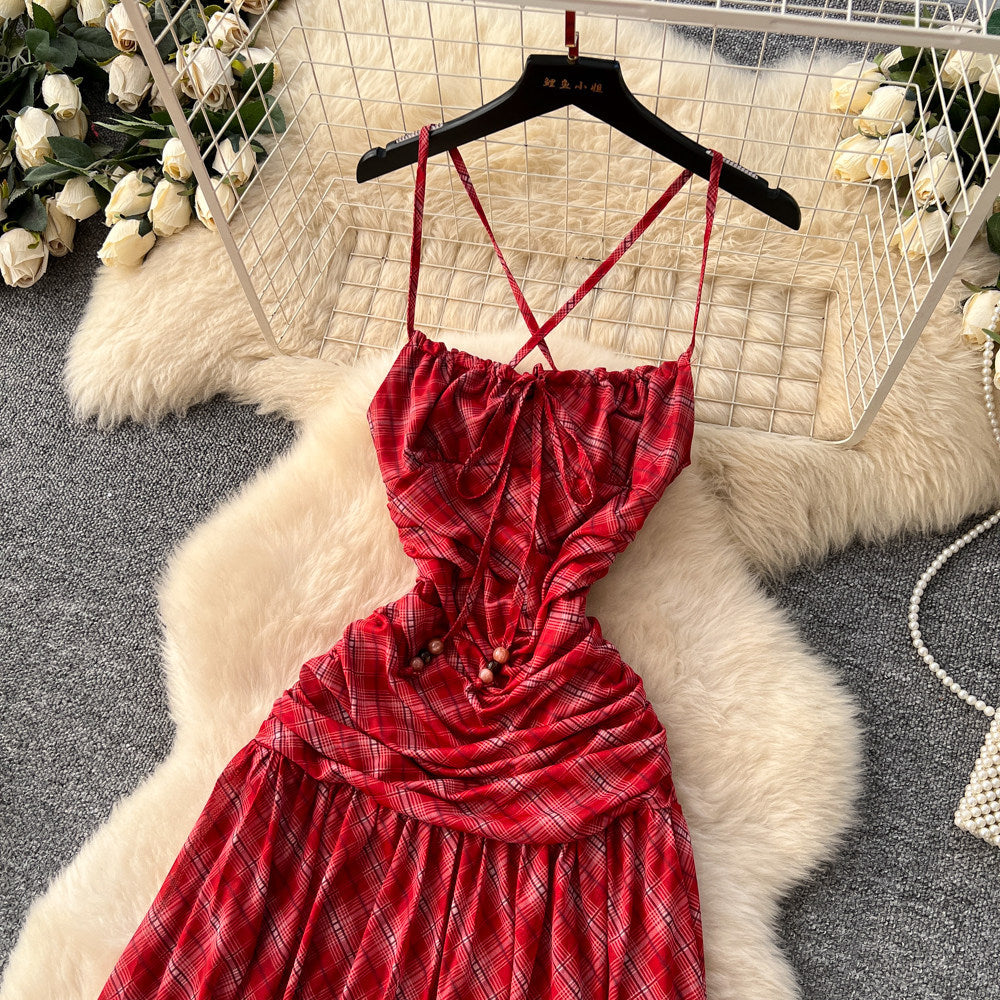 Tea break frenchsense of design tie back square collar small flying sleeves waist backless straps slimming lookelegant gentle wind dress