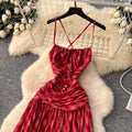 Tea break frenchsense of design tie back square collar small flying sleeves waist backless straps slimming lookelegant gentle wind dress