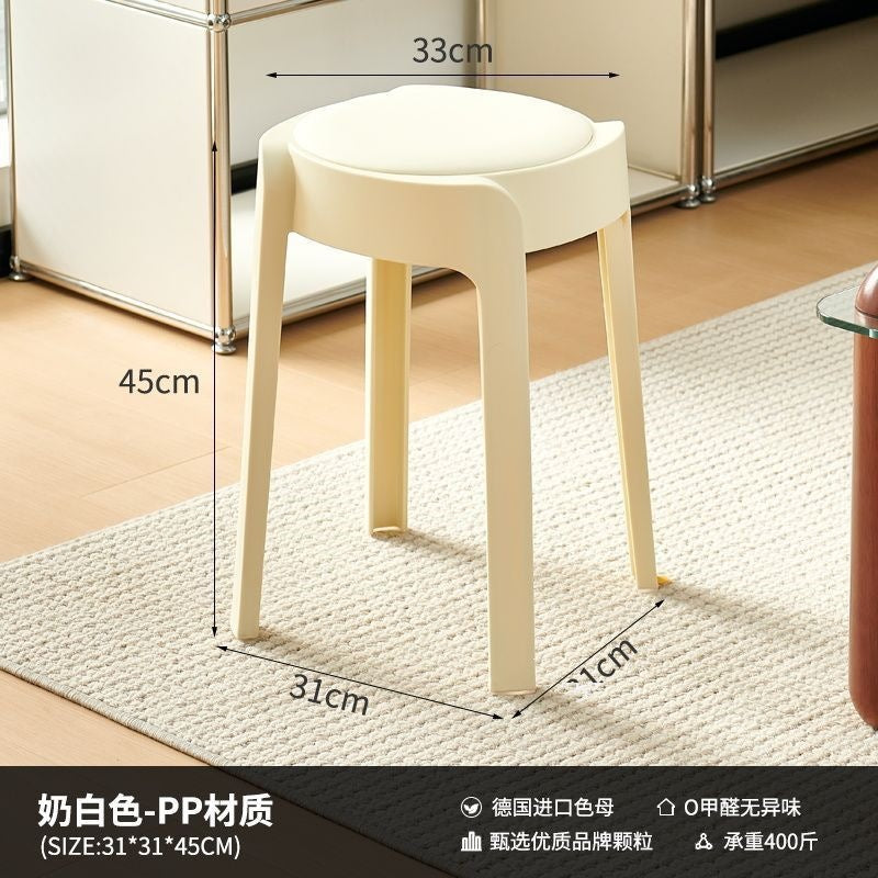 Soft-packed casualfor home plastic dining chair, sturdy and durable chair, stool, stackable thickened round stool, living room chair