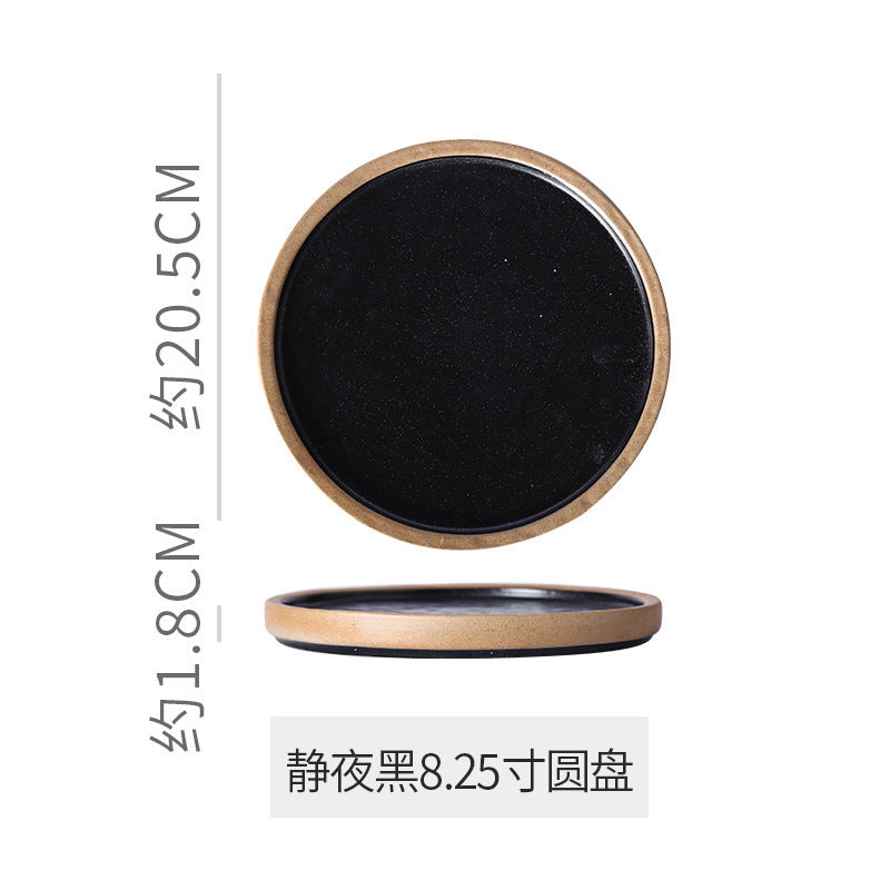 Retro stoneware western food steak plate japanese style with edge restaurant hotel for homestylish shallow plate dessert side dish plate