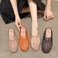 Transparent crystal shoes flats toe-cap half slippers for women outwear2025new arrivalcut out mesh shoes jelly shoes fashion sandals