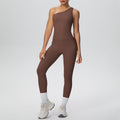 New arrival cross-border double-sided brushed nude tight one-shoulder vest sports suit running fitness yoga clothes two-piece set