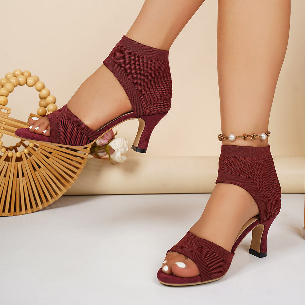 2026 summer european and american new fish mouth high heel flyknit sandals sexy style stiletto plus size cross-border fashion sexy