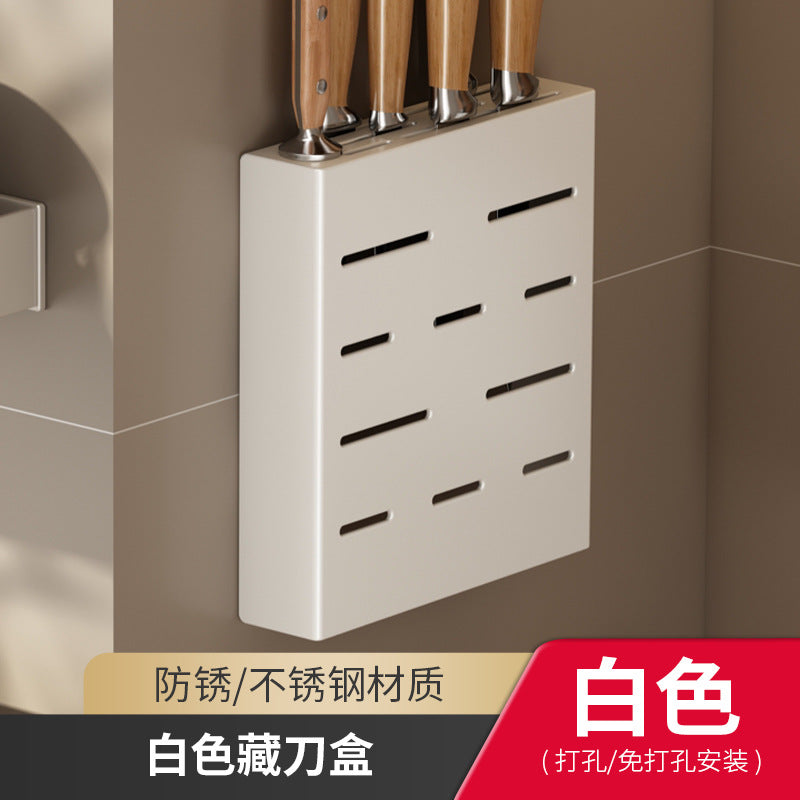 White Kitchen Shelf Wall Mounted No Punching Household Knife Holder Seasoning Cutting Board Cutting Board Storage Seasoning Shelf