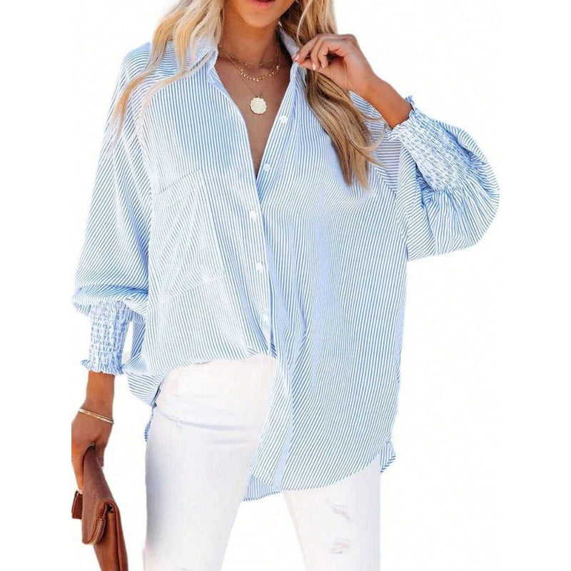 Shein independent station 1688  hot selling casual blue stripesprintingflap pocket pants shirt