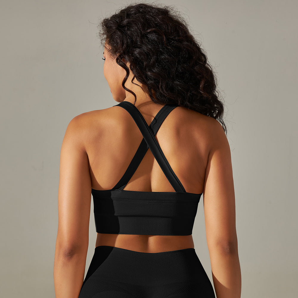 seamless peach beautiful back five-piece set pure color high waist tight jacquard beautiful back bra vest yoga pants suit