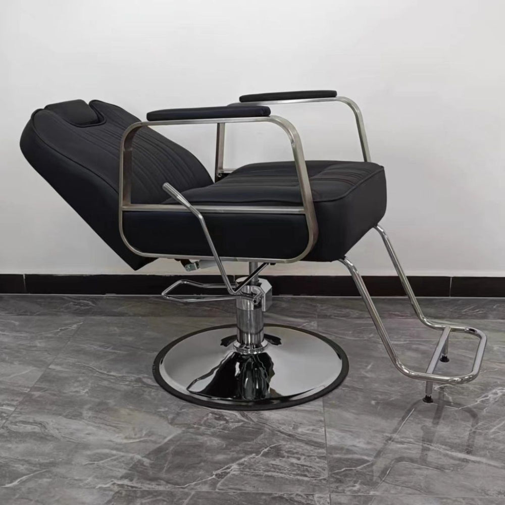 Reclining barber chair - professional salon hair cutting chair with swivel, perm & dyeing cap, stainless steel - ideal for barbershops & salons