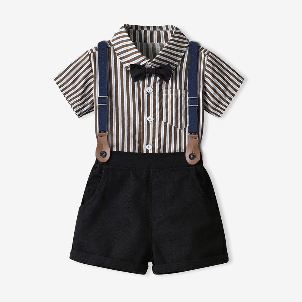 Kidsstripes short-sleeved shirt boys summer first birthday baby dress handsome flower girl overalls boy performance costume