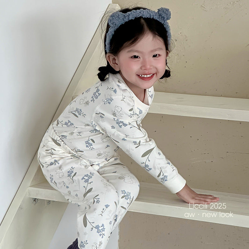 Kids' fall/winter thermal underwear set - boys' and girls' base layer loungewear - soft fleece cotton warm innerwear
