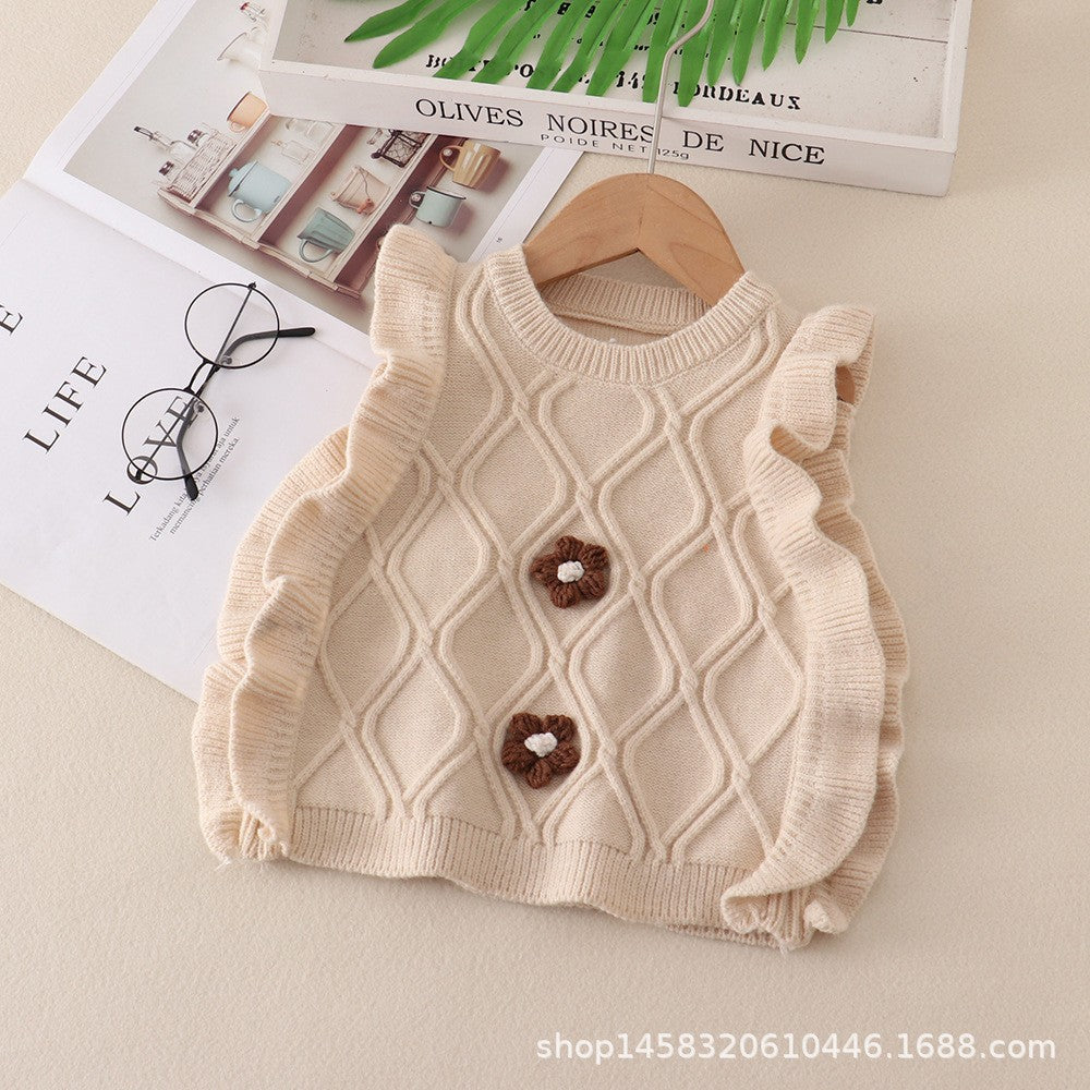Girlknittingvestspring & fall style fungus flower vest baby sweater waistcoat k-stylecute baby outwear