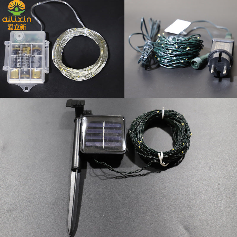 Cross-border PVC copper wire light string outdoor waterproof solar LED light string Christmas decoration project lighting leather wire light string