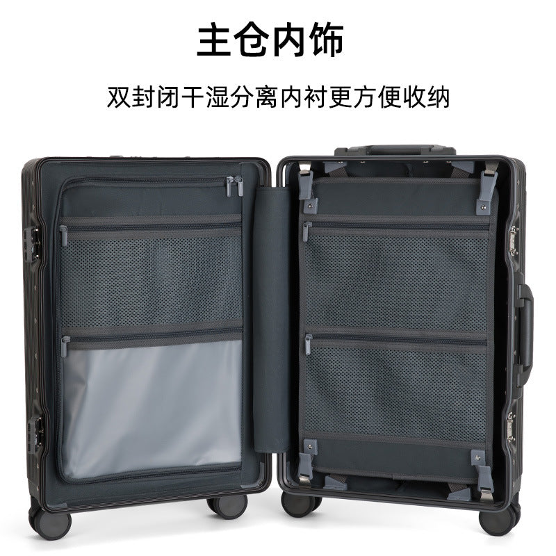 Front open aluminum frame suitcase 24 trolley case universal wheel travel bag 20 inch boarding case high value password box