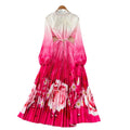 European and american style high-end beaded and printed pleated dress - women's gradient korean style long sleeve pearl button pleated maxi dress - commute friendly
