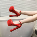 Spring autumnew arrivalk-styleflatswaterproof platform women's shoes thick heel high heels round toe one-piece buckle patent leather princess shoes