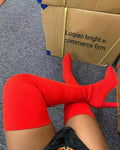 Sock boots women's  summer autumn new arrival elastic boots over the knee thick heel pointed toe slim boots knitting socks autumn winter