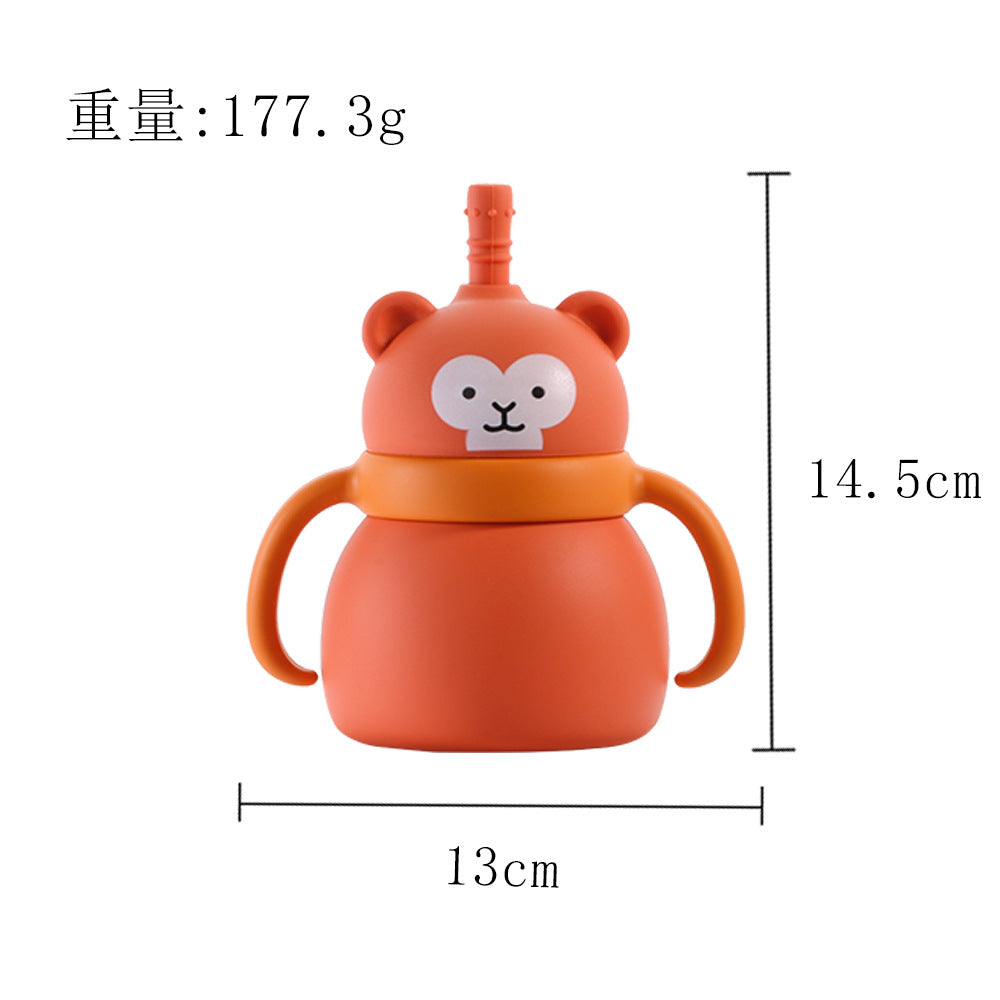 Baby silicone water cup Animal double handle Baby feeding tableware Drinking cup Large capacity silicone straw cup